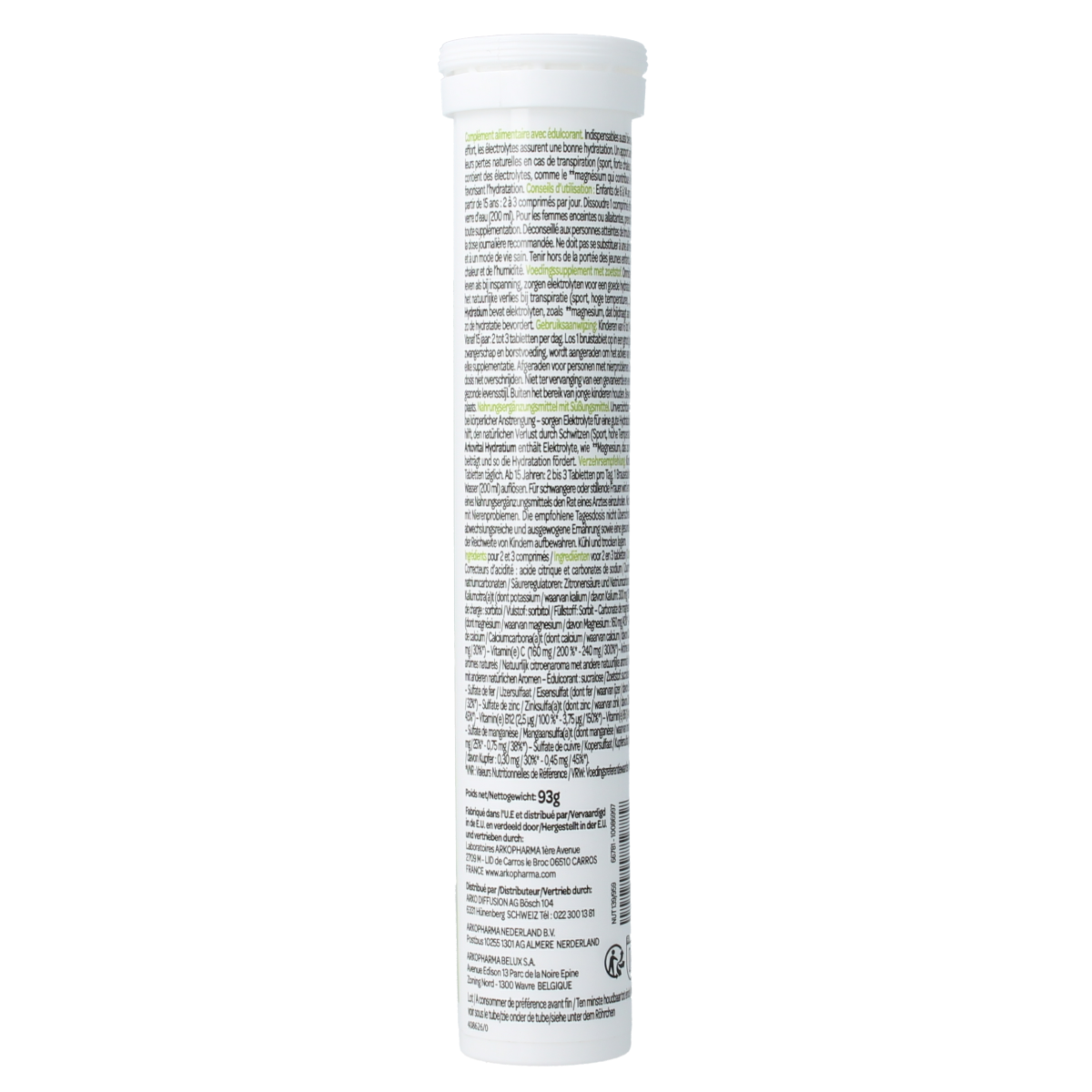 Arkovital Hydratium Citroen effervescent tablets for hydration and vitamins, displayed on a white background.
