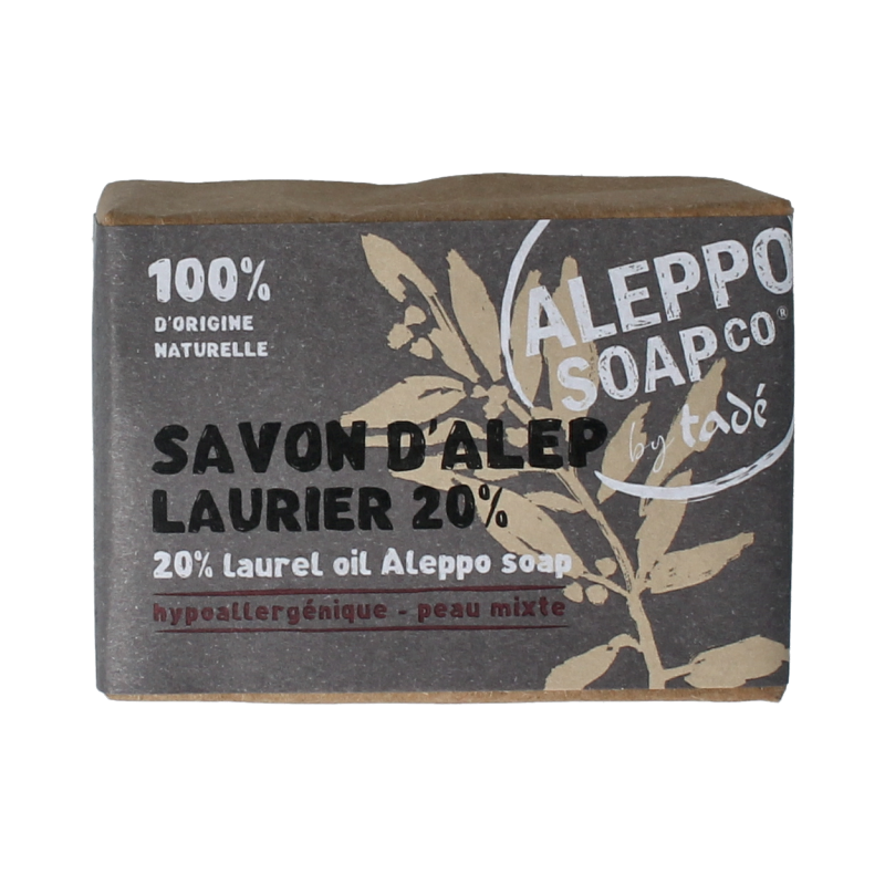 Aleppo Soap Co Zeep with 20% laurel, 200g, natural soap bar with traditional olive and laurel ingredients.