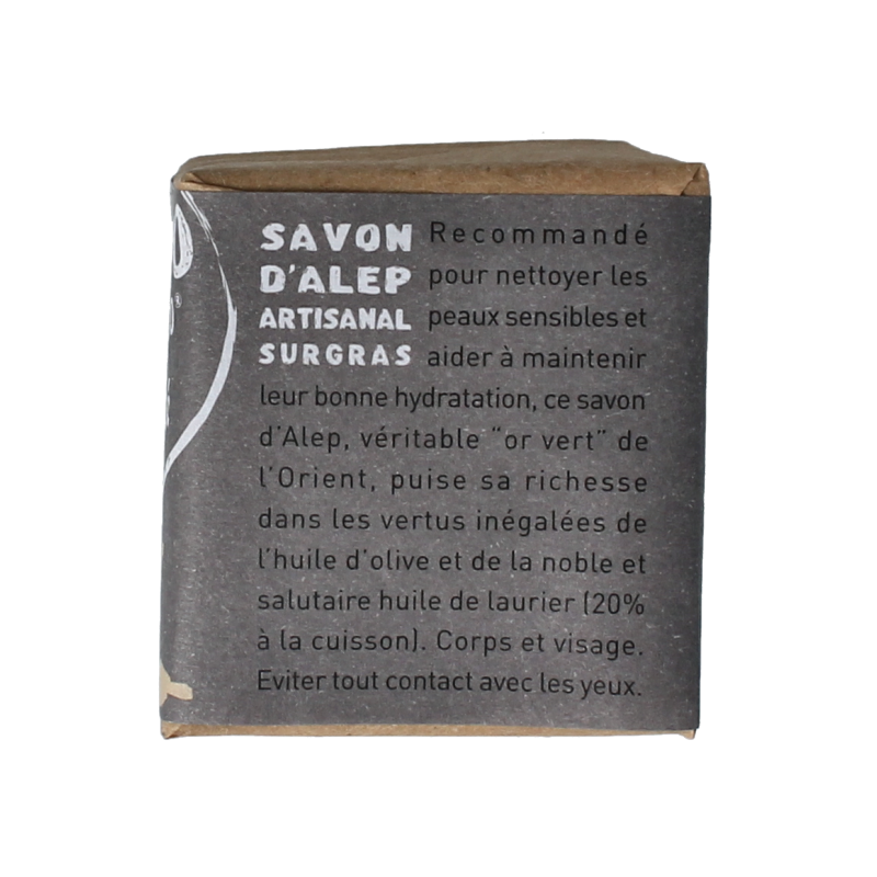 Aleppo Soap Co Zeep 20% laurier, 200g, natural soap bar with laurel oil, visible in the image.
