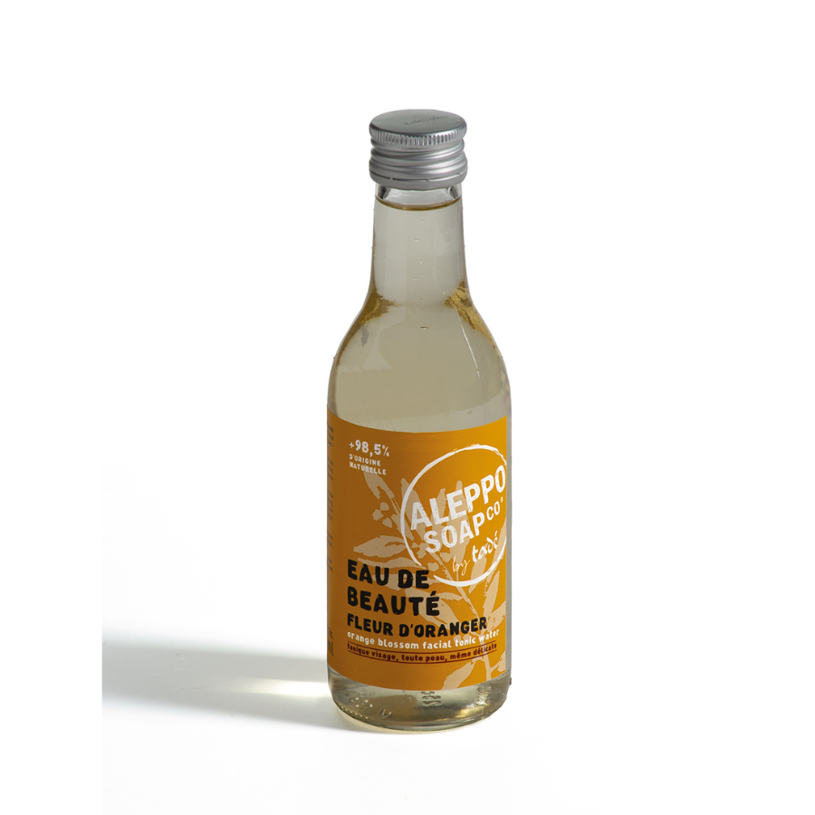 Aleppo Soap Co citrus blossom water for body care, 240ml, with natural orange blossom scent and hydrating properties.