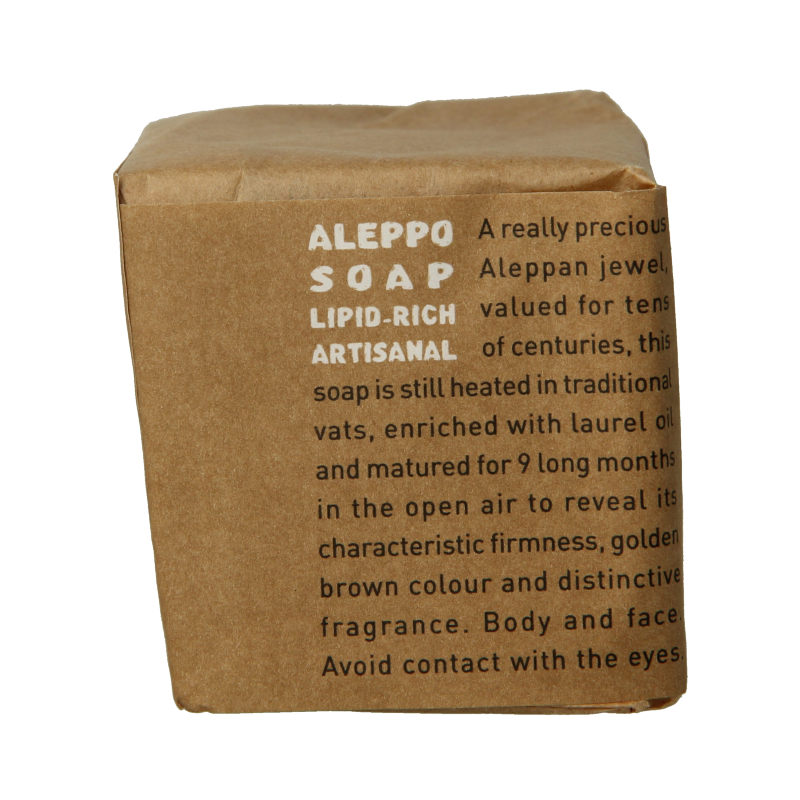 Aleppo Soap Co Zeep with 12% laurier, natural soap bar weighing 190 grams, showcasing its traditional olive and laurel ingredients.