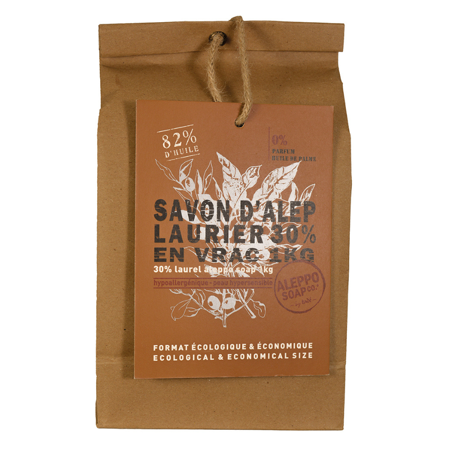 Aleppo Soap Co Zeep 30% laurier stukken, natural soap in large 1kg block with visible textured surface