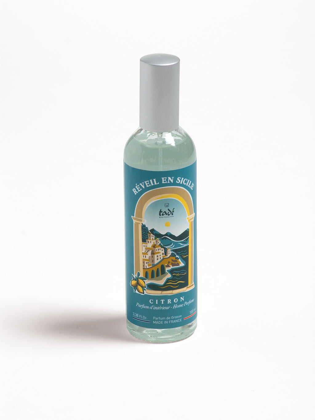 Tade Huisparfum lemon geurverspreider bottle with a transparent container and lemon scent label, 100ml capacity.