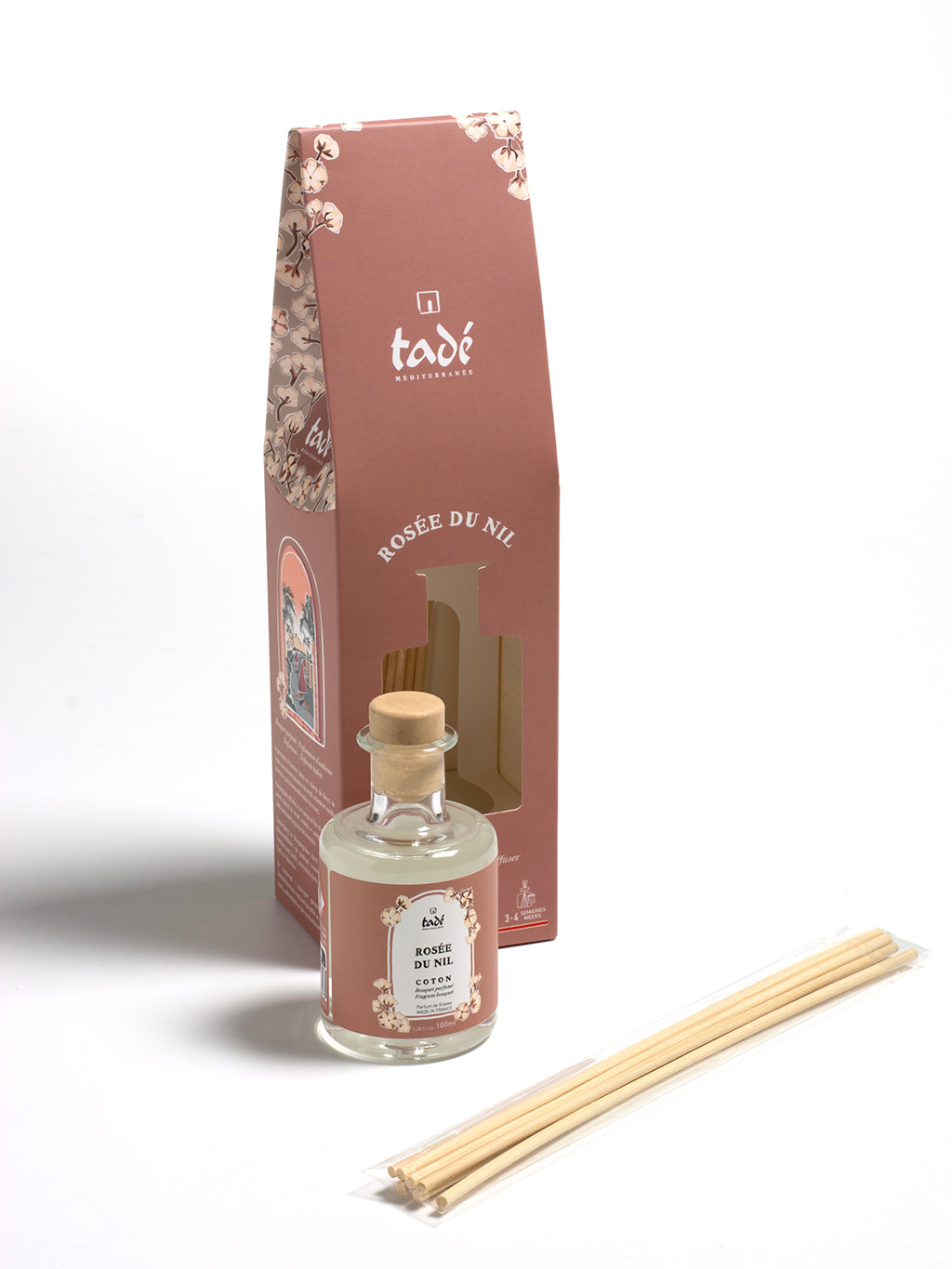 Tade Geurstokjes cotton scent diffuser with 100ml bottle, natural reed sticks for home fragrance and air freshening.
