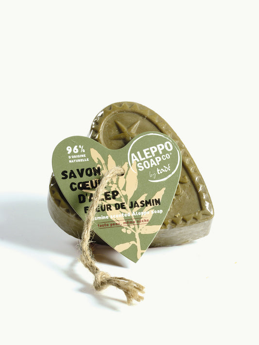 Aleppo Soap Co Savon d'Alep hart fleur de jasmin soap with twine, 150g, natural jasmine fragrance, handmade soap.