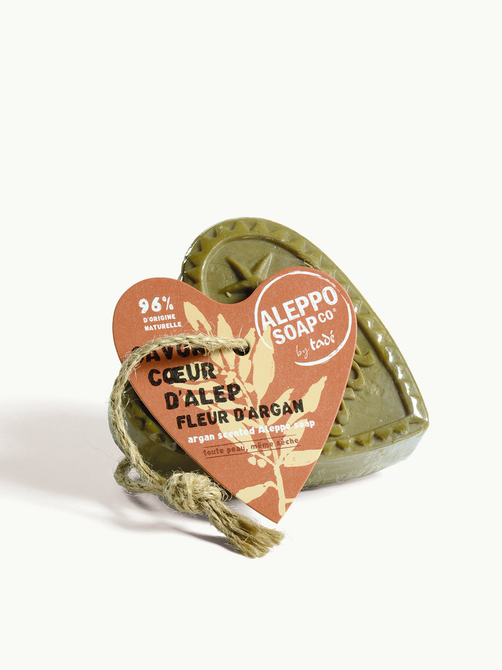 Aleppo Soap Co Savon d'Alep hart fleur de argan soap with twine, 150 grams, natural olive oil and argan flower design