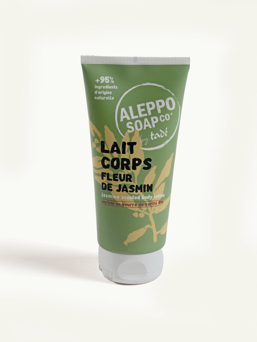 Aleppo Soap Co fleur de jasmin body lotion 200ml, moisturizing body care with jasmine scent, in a sleek bottle.