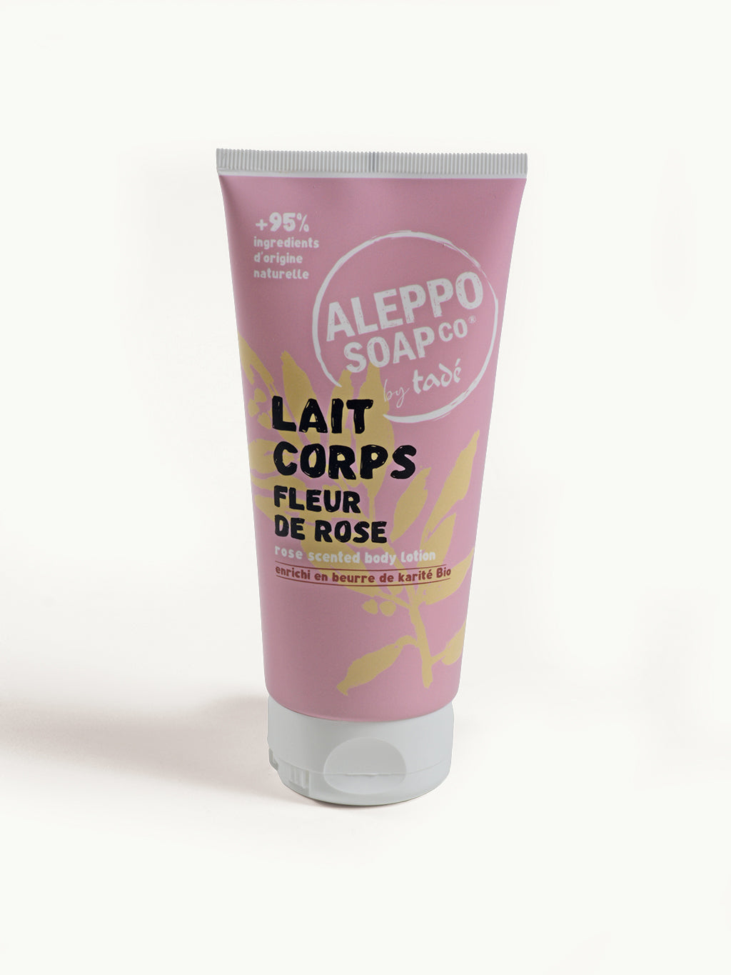 Aleppo Soap Co fleur de rose body lotion bottle, 200ml, for nourishing body care with floral rose fragrance.
