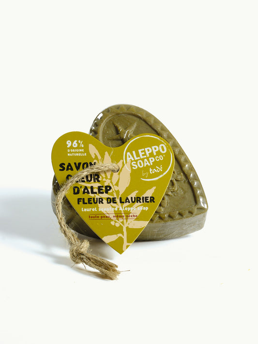 Aleppo Soap Co Savon d'Alep hart fleur de laurier Zeep with twine, 150g, natural soap with laurel flower scent and traditional packaging