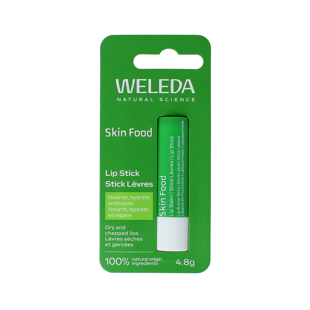Weleda Skin Food Lip Butter Stick, 4.8g, natural organic lip moisturizer with nourishing ingredients.