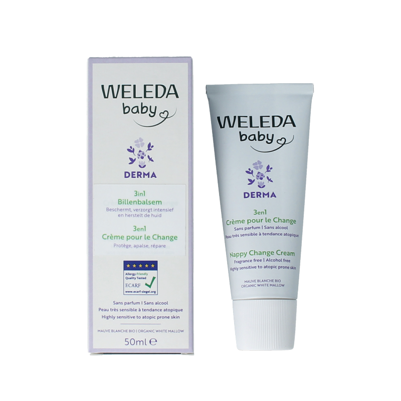 Weleda Baby Derma 3-in-1 billenbalsem bio, 50ml, natural diaper rash cream for babies and toddlers with soothing ingredients.
