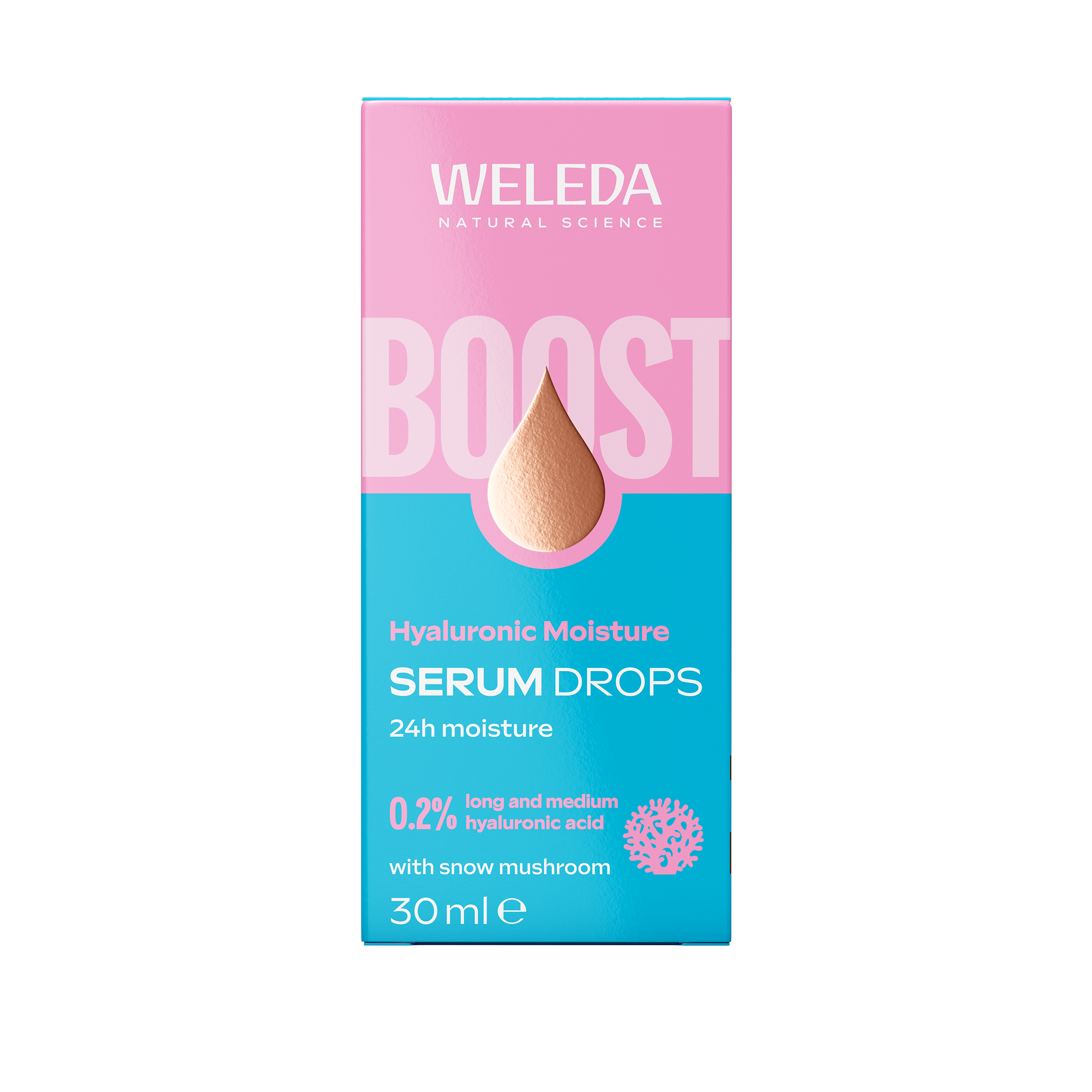 Weleda Hyaluronic Boost Serum Drops in 30ml bottle, facial skincare product with dropper for hydrating skin.