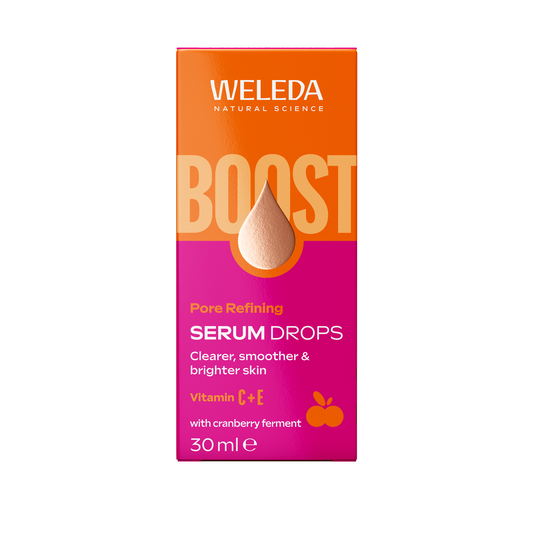 Weleda Vitamin Boost Serum Drops in a 30ml bottle, natural facial skincare product with dropper applicator for radiant skin.