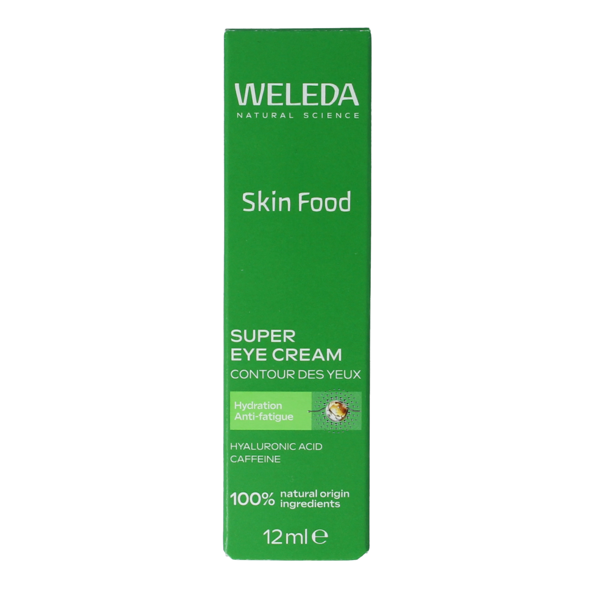 Weleda Skin Food eye contour cream in 12ml tube, nourishing eye care product with natural ingredients for sensitive skin.