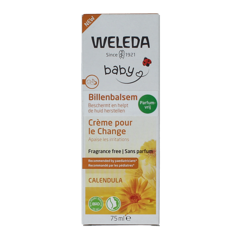 Weleda Calendula diaper rash cream for babies and toddlers in a 75ml tube, fragrance-free, gentle skincare for sensitive skin