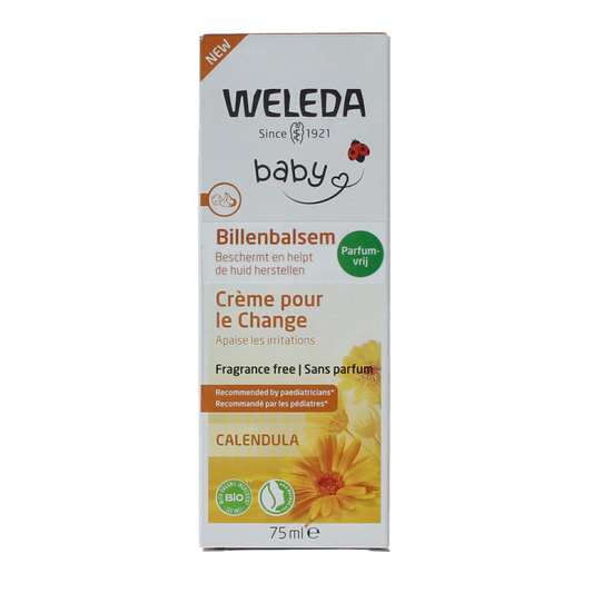 Weleda Calendula diaper rash cream for babies and toddlers in a 75ml tube, fragrance-free, gentle skincare for sensitive skin