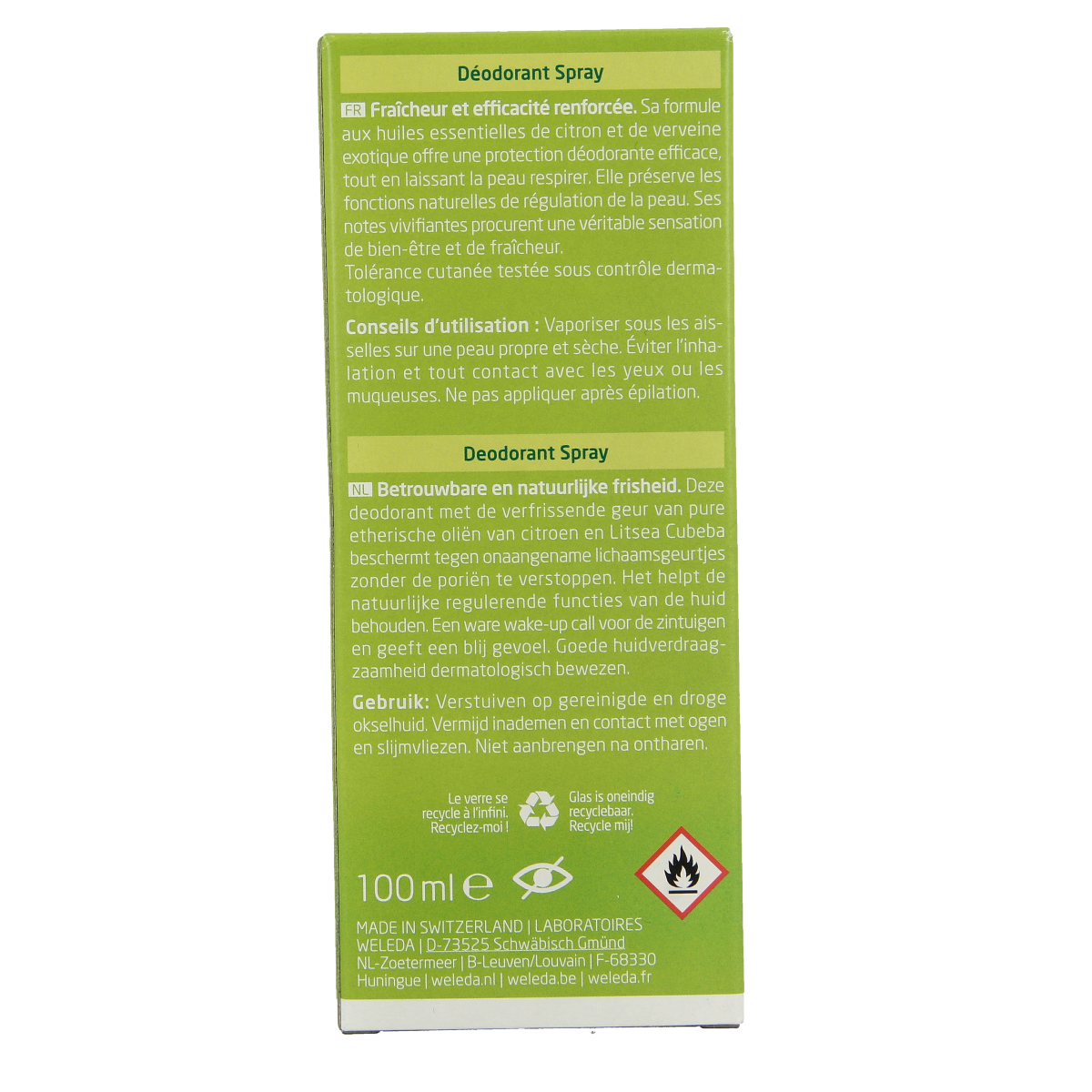Weleda Citrus deodorant spray in a 100ml bottle, featuring a fresh citrus scent and natural ingredients.