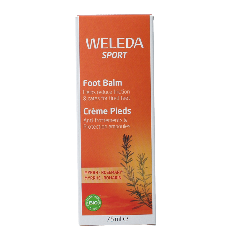 Weleda Voetbalsem Sport 75ml tube, natural foot care balm for tired, dry feet with herbal ingredients.