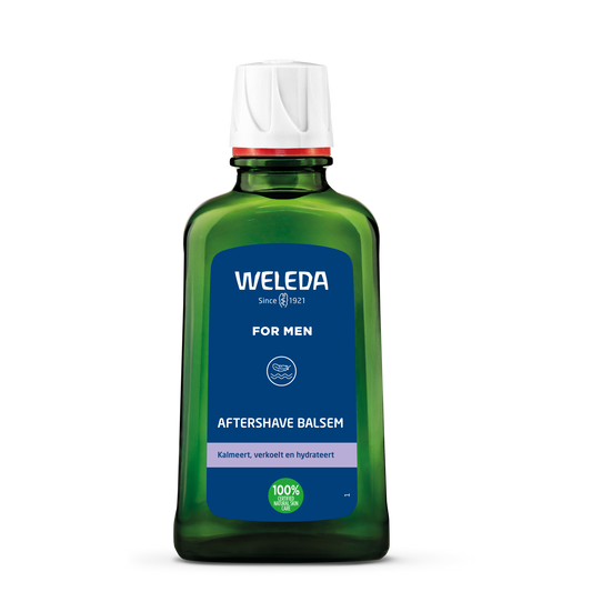 Weleda Men aftershave balm in a 100ml bottle, soothing post-shaving skincare for men with natural ingredients.