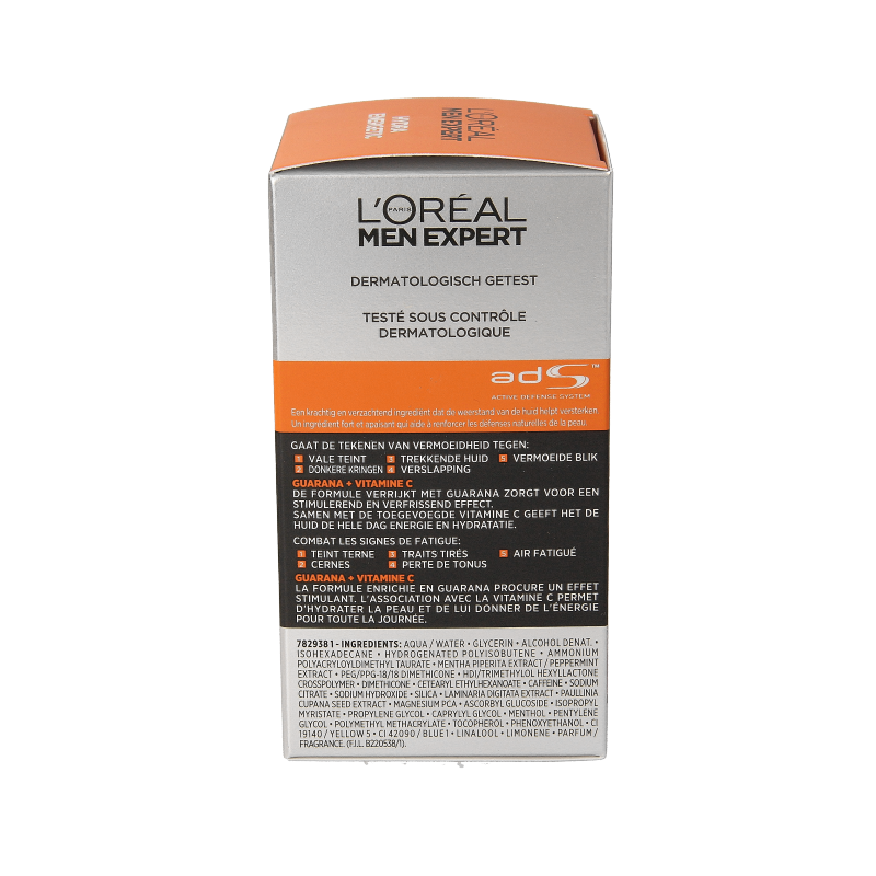 Men Expert Hydra Energetic anti-fatigue face cream in 50ml jar, hydrating men's skincare product with a sleek container.
