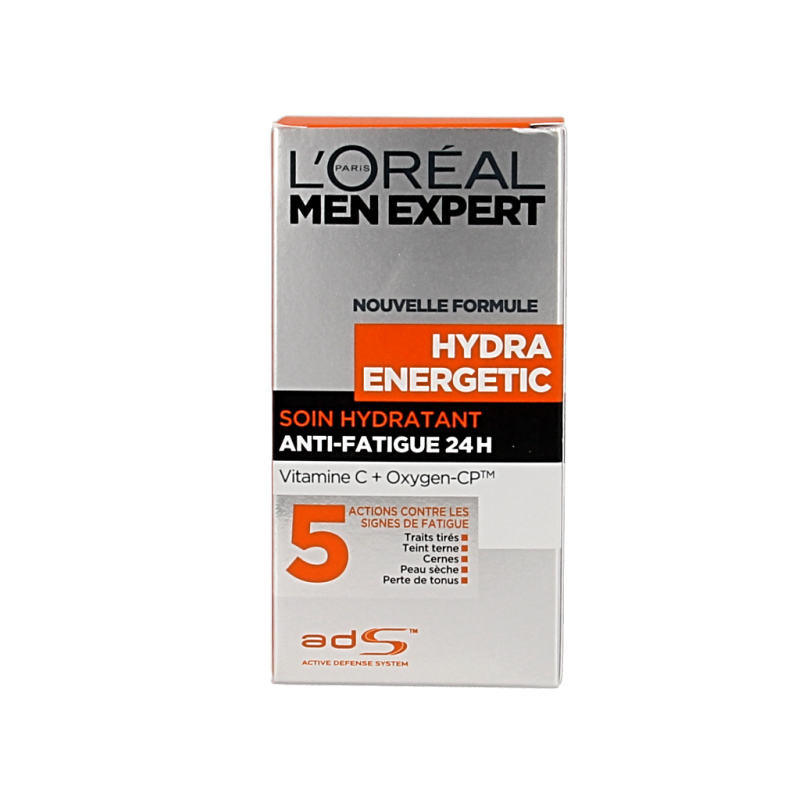 Men Expert Hydra Energetic anti-fatigue face cream in a 50ml jar, hydrating men's skincare product with refreshing ingredients.