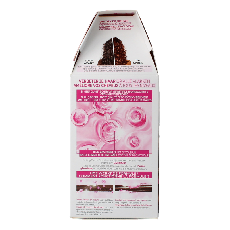 Casting Creme Gloss 535 Chocolade hair coloring set showing a box of hair dye with chocolate brown shade.