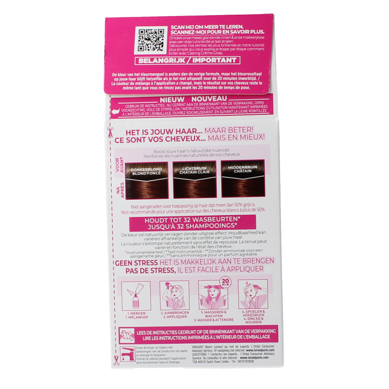 Casting Creme Gloss 535 Chocolade hair dye set, featuring a rich chocolate brown color for easy, natural-looking hair coloring.