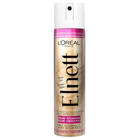 Elnett Satin Extra Strong Volume Hair Spray, 75ml, hair styling product with flexible hold and satin finish.