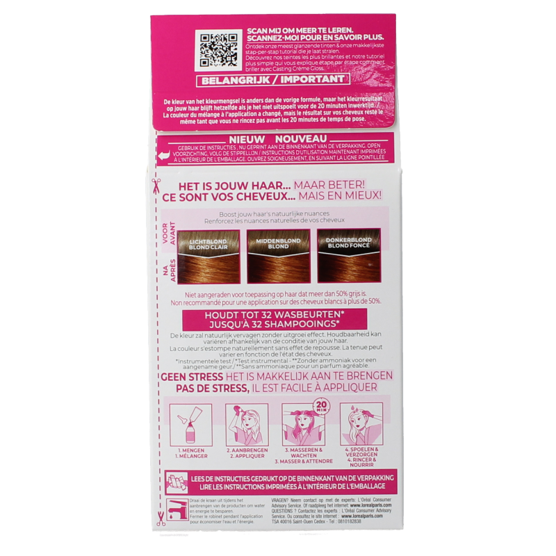 Casting Creme Gloss 734 Honey Crumble hair dye set showing tube of hair coloring cream and packaging.