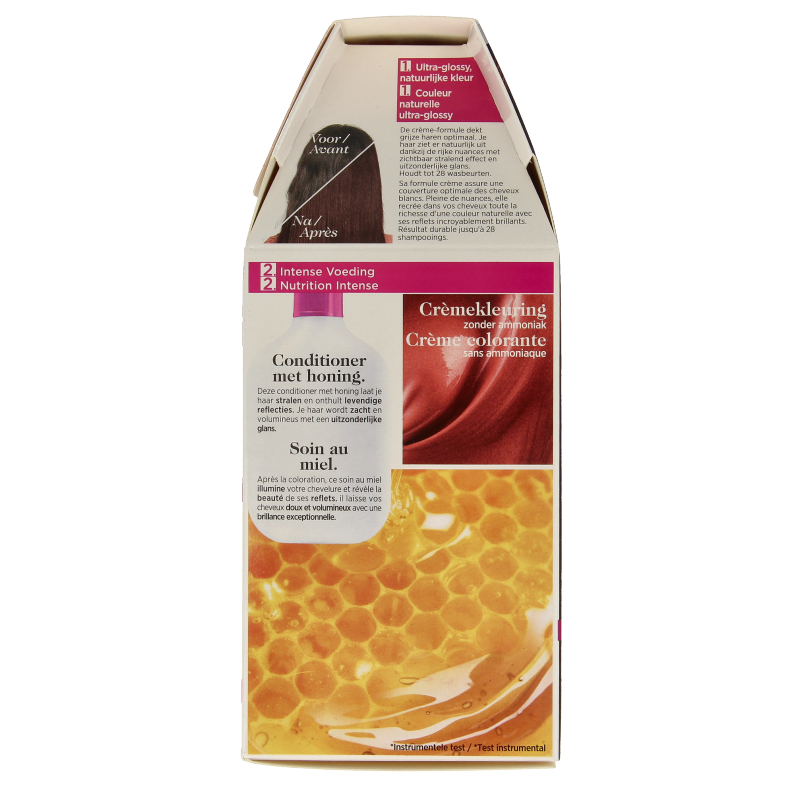 Casting Creme Gloss 454 Brownie hair dye kit from Casting, showing the box and coloring creme for at-home hair coloring.