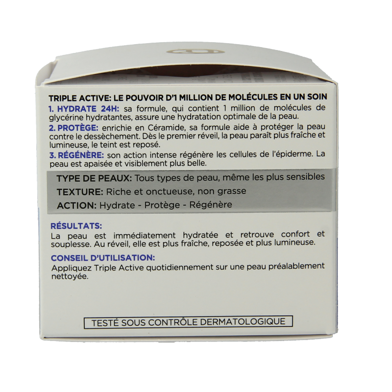 L'Oreal Paris Dermo Expertise Triple Active Nachtcrème in 50ml jar, facial skincare product with nourishing and revitalizing formula.