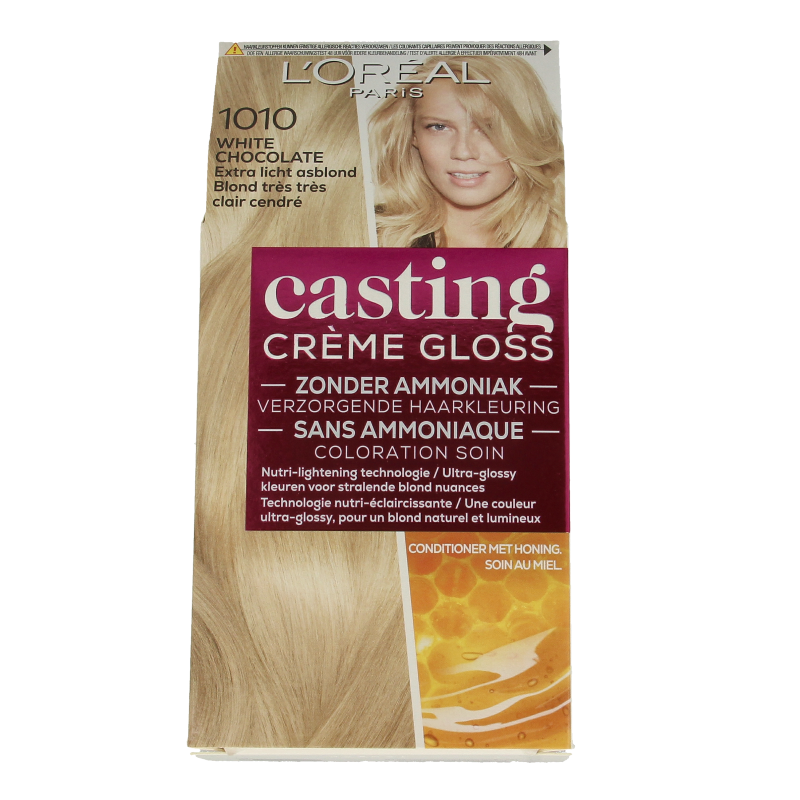 Casting Creme Gloss 1010 White Chocolate hair color in a set, featuring creamy hair dye for glossy, natural-looking blonde hair.