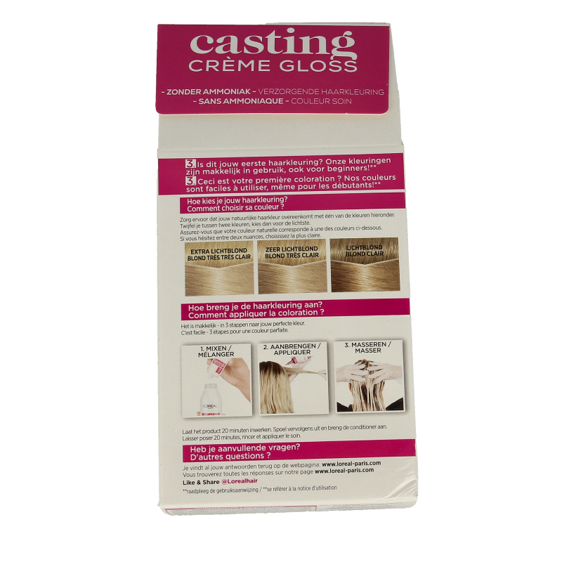 Casting Creme Gloss 1010 White Chocolate hair dye for vibrant, glossy light blonde hair, shown in the product image.