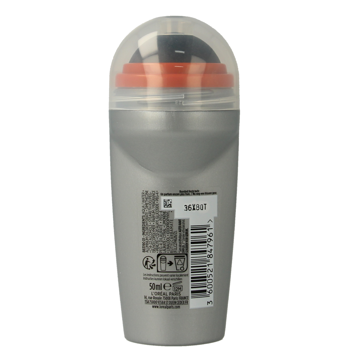 Men Expert deodorant roller Fresh Extreme 50ml bottle with clear cap and sleek design, ready for daily use.
