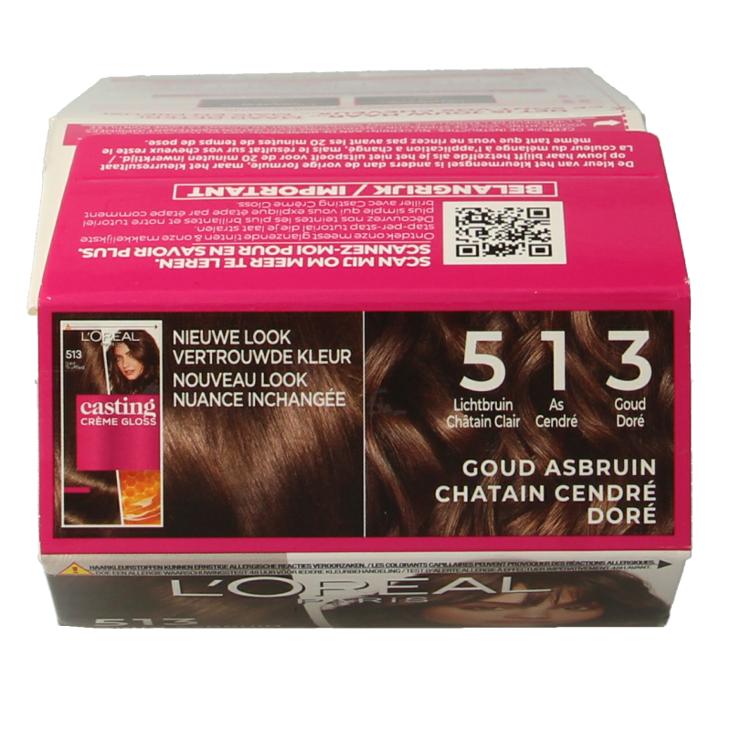 Casting Creme Gloss 513 Iced Truffle hair coloring kit from Casting, featuring the creme gloss formula in a sleek set.