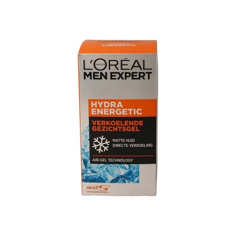 Men Expert Hydra Energetic Hydrating Gel for men, 50ml, with a clear jar showing the gel inside and skincare branding.