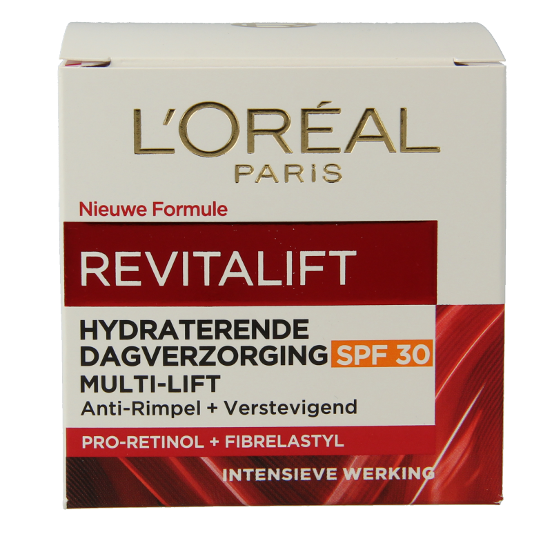 L'Oreal Paris Revitalift SPF30 face cream in 50ml jar, nourishing facial skincare with sun protection.