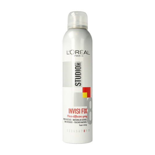 Studio Line invisible fix spray for hair styling, 250ml bottle with spray nozzle, lightweight hold and natural finish.