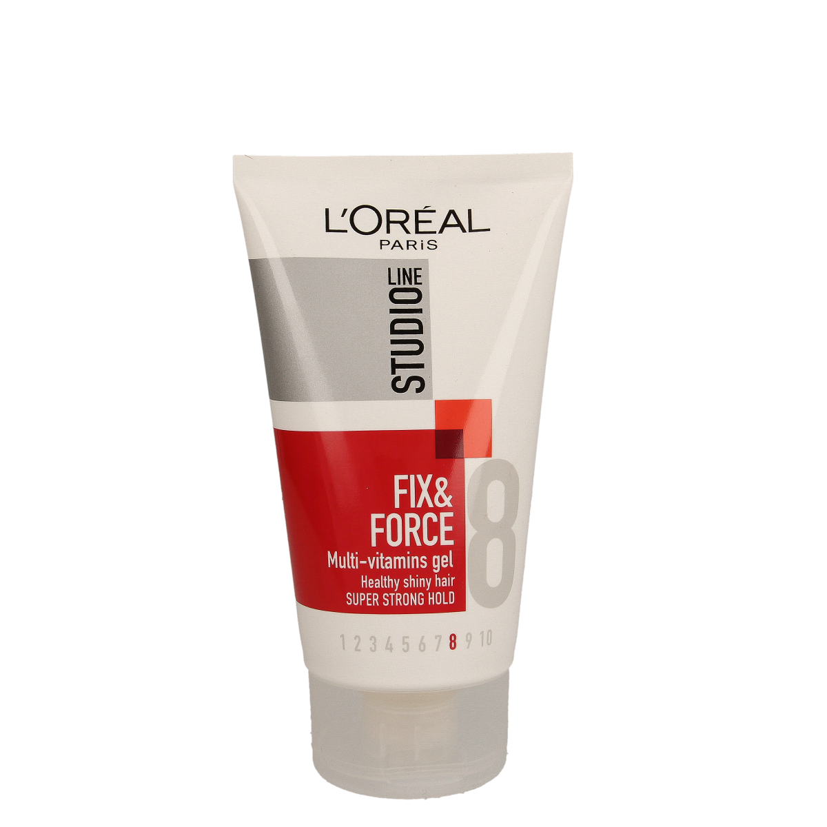 Studio Line Fix & Force multi-vitamin gel for hair styling, 150ml, with a clear gel texture and professional packaging.