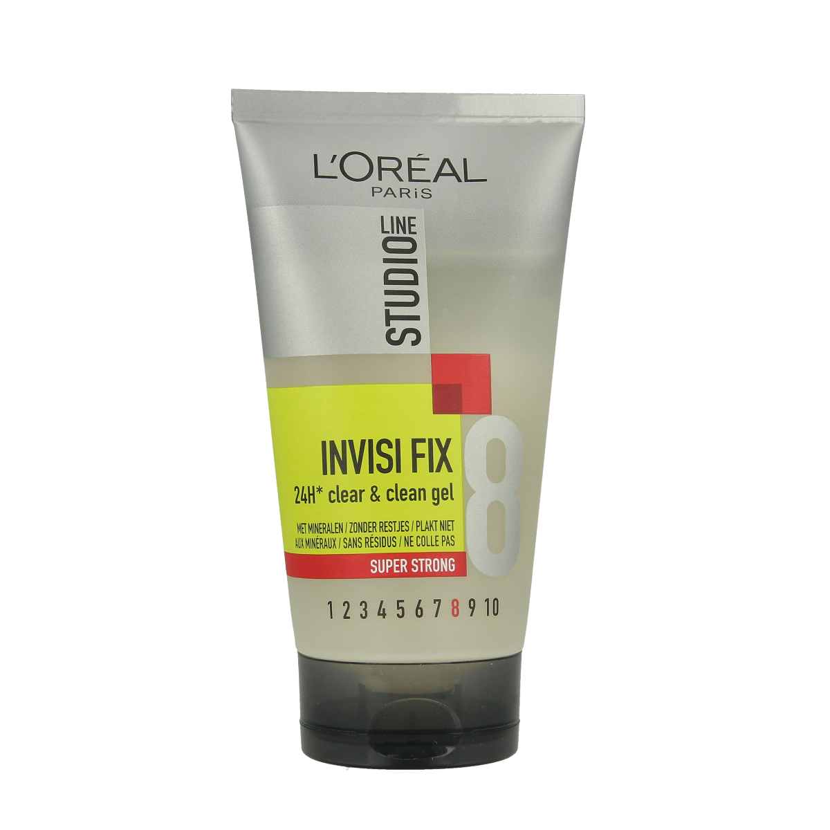 Studio Line Invisible Fix Gel for hair styling, showing the 150ml tube with clear packaging and product label.