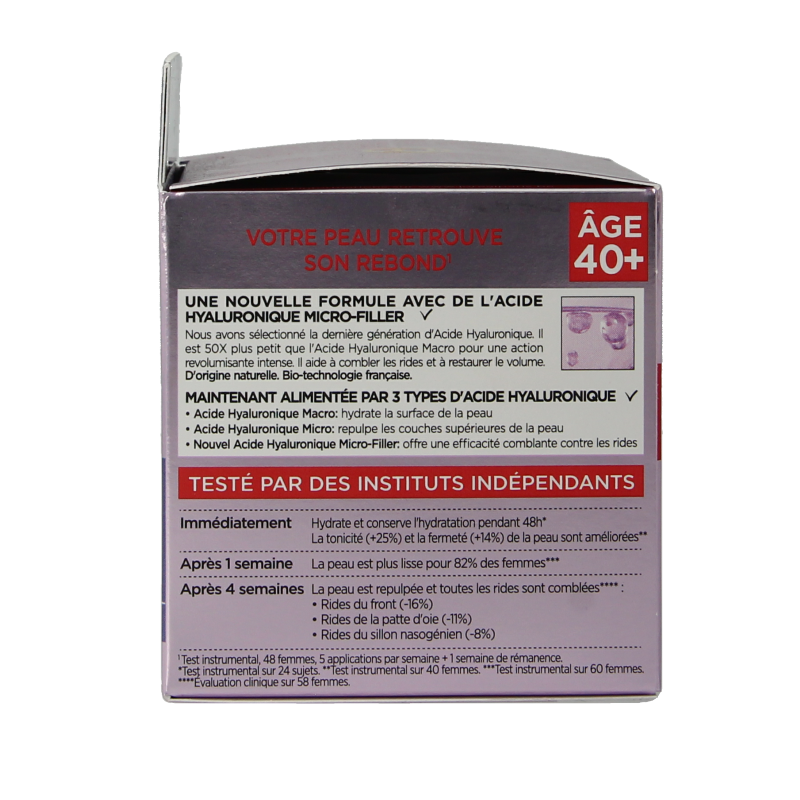 L'Oreal Paris Revitalift filler day cream in 50ml jar, face skincare product for anti-aging and hydration.