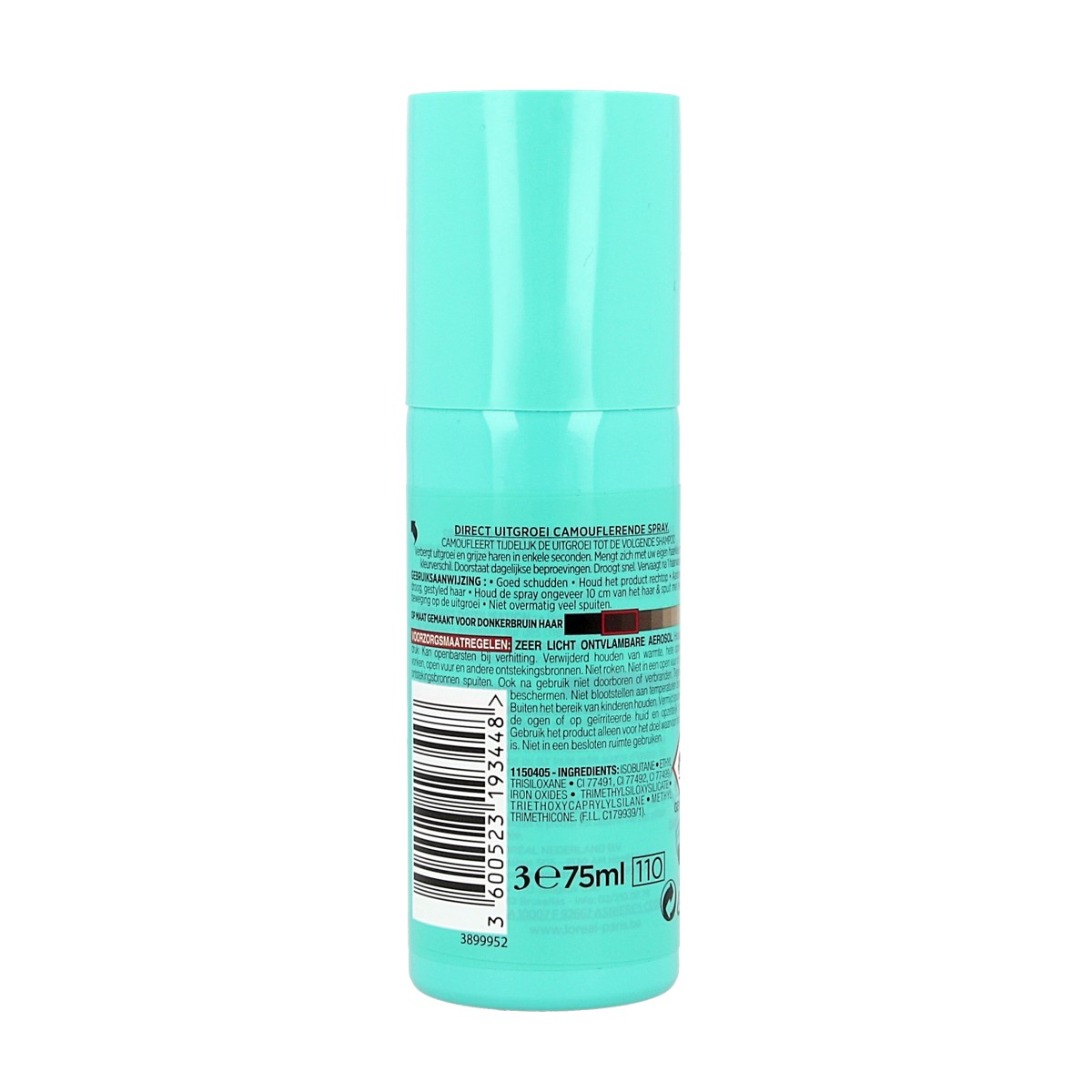 Magic Retouch brown spray for hair coloring, 75ml bottle, easy to use and discreet for quick root touch-ups.