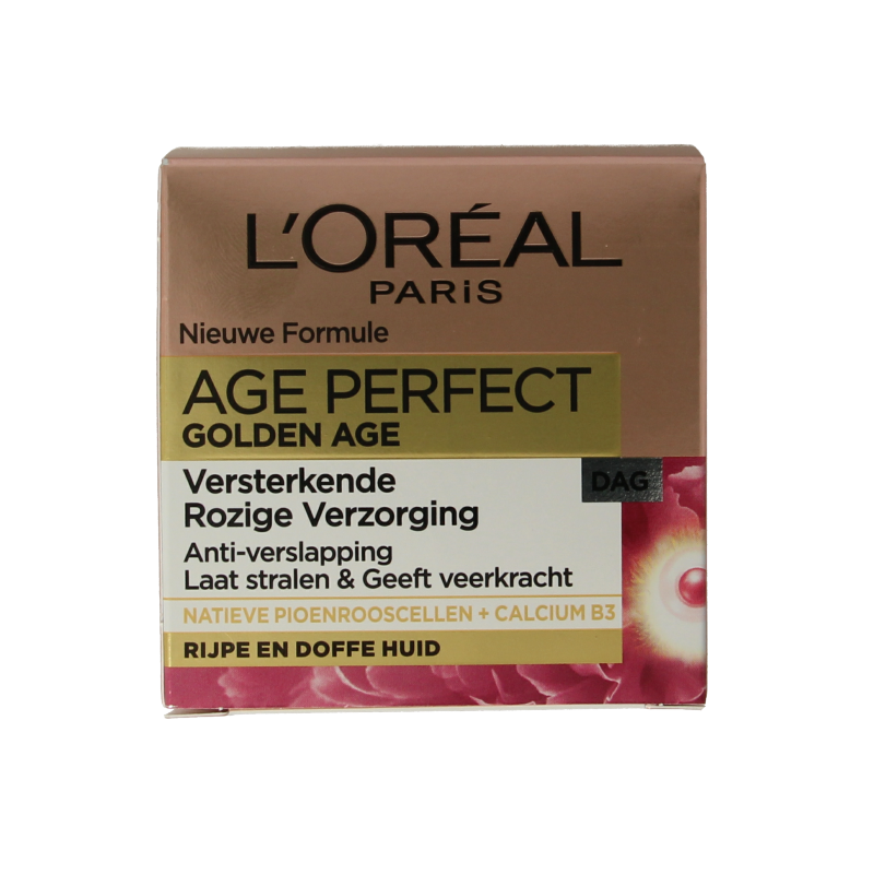 L'Oreal Paris Age Perfect Golden Age Day Cream with Rose, 50ml, facial skincare product for mature skin.