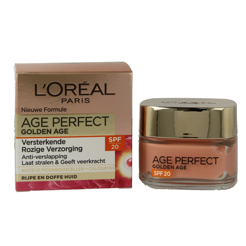 L'Oreal Paris Age Perfect Gold Face Cream with SPF20 in 50ml jar, nourishing skincare for mature skin.