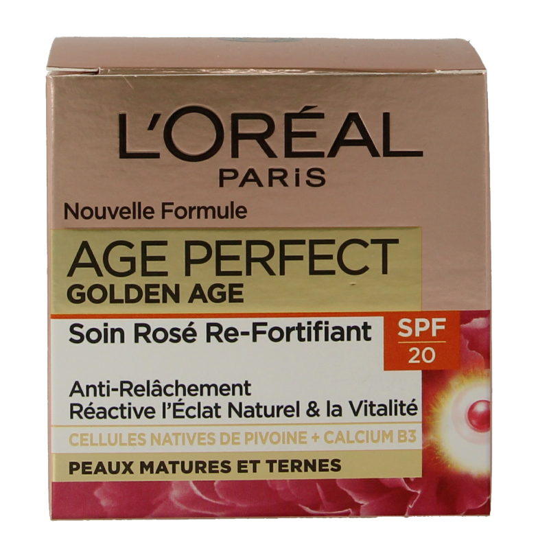 L'Oreal Paris Age Perfect Golden Age SPF20 facial moisturizer in a 50ml jar, nourishing anti-aging skincare product