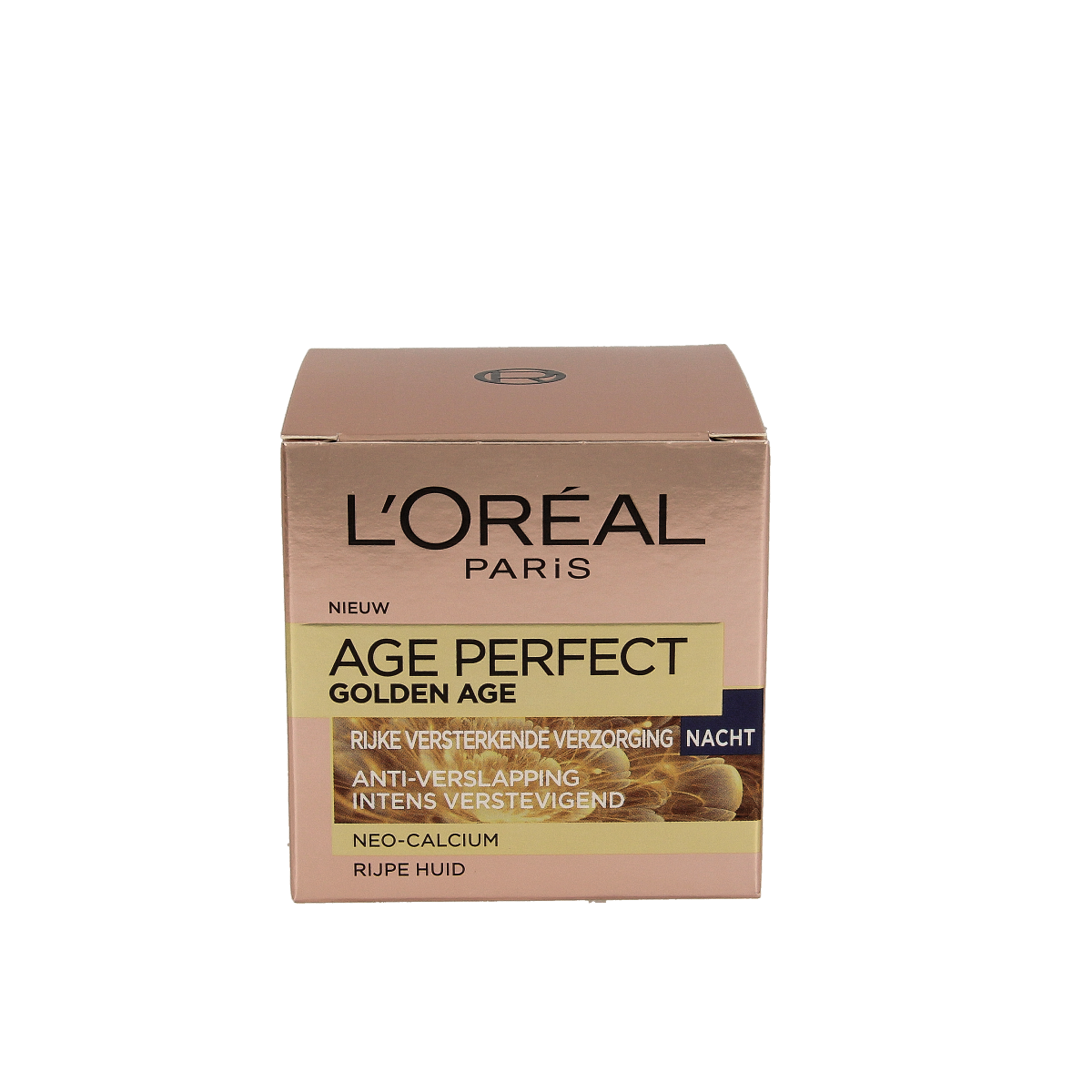 L'Oreal Paris Age Perfect Gold Night Cream with peony rose in a 50ml jar, facial skincare product for mature skin.