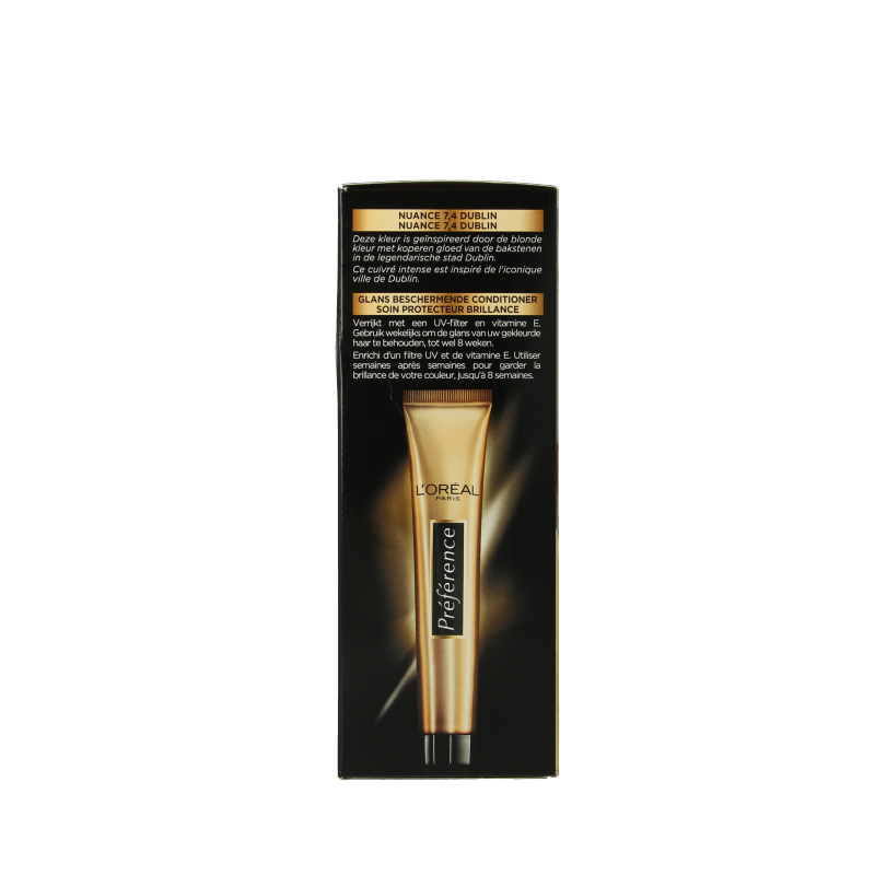 Preference Dublin Mango Koper 1.00 hair coloring set featuring a tube of copper-colored hair dye and application accessories.