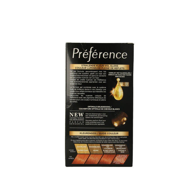 Preference Dublin Mango Koper 7.4 hair coloring set with multiple tubes, designed for professional hair dyeing.