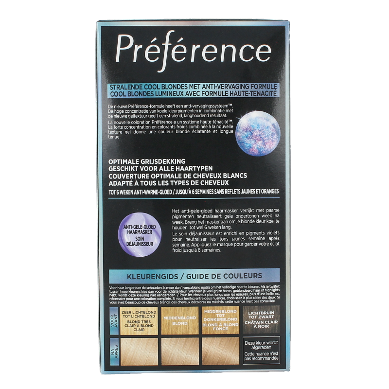 Preference 8.1 Copenhagen light ash blond hair coloring set, featuring a bleach and dye kit for blonde hair coloring.