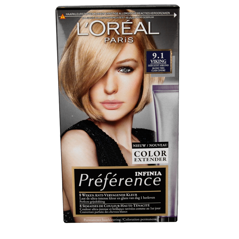 Preference 9.1 Viking zeer licht asblond 1.00 hair coloring set, light ash blonde hair dye in a professional kit